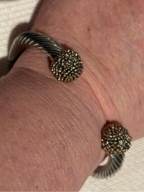Gold-Tone Pave Ball Cable Cuff Bracelet - Women Jewelry